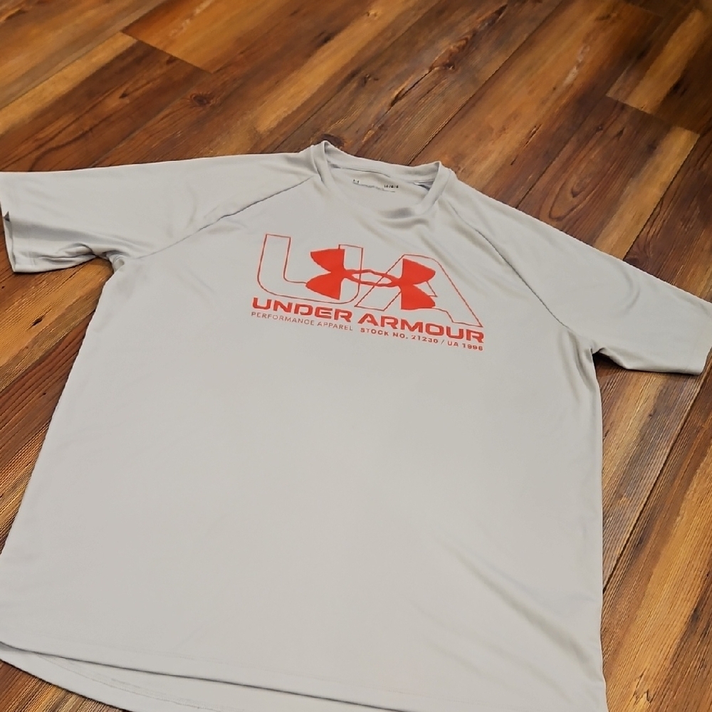 Under Armour Light Gray and Red Logo Tee